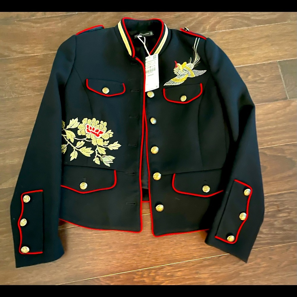 Zara Trafaluc military embroidered jacket size Large